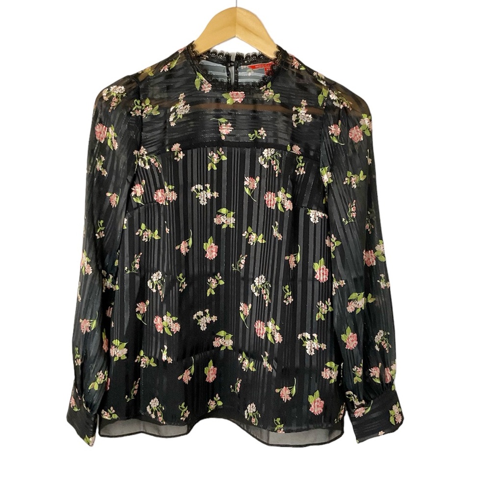 ModCloth Floral Semi‎ Sheer Blouse Size XS Black Pink